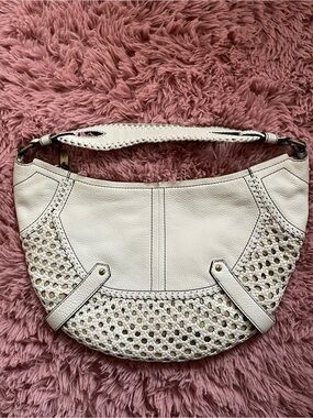 Cole Haan Woven Accent White Leather Shoulder Bag